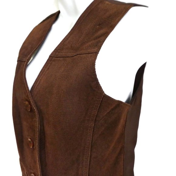 Kathy Ireland Vest Leather Suede Vintage Dark Brown Western Slot Pockets S - Picture 4 of 10